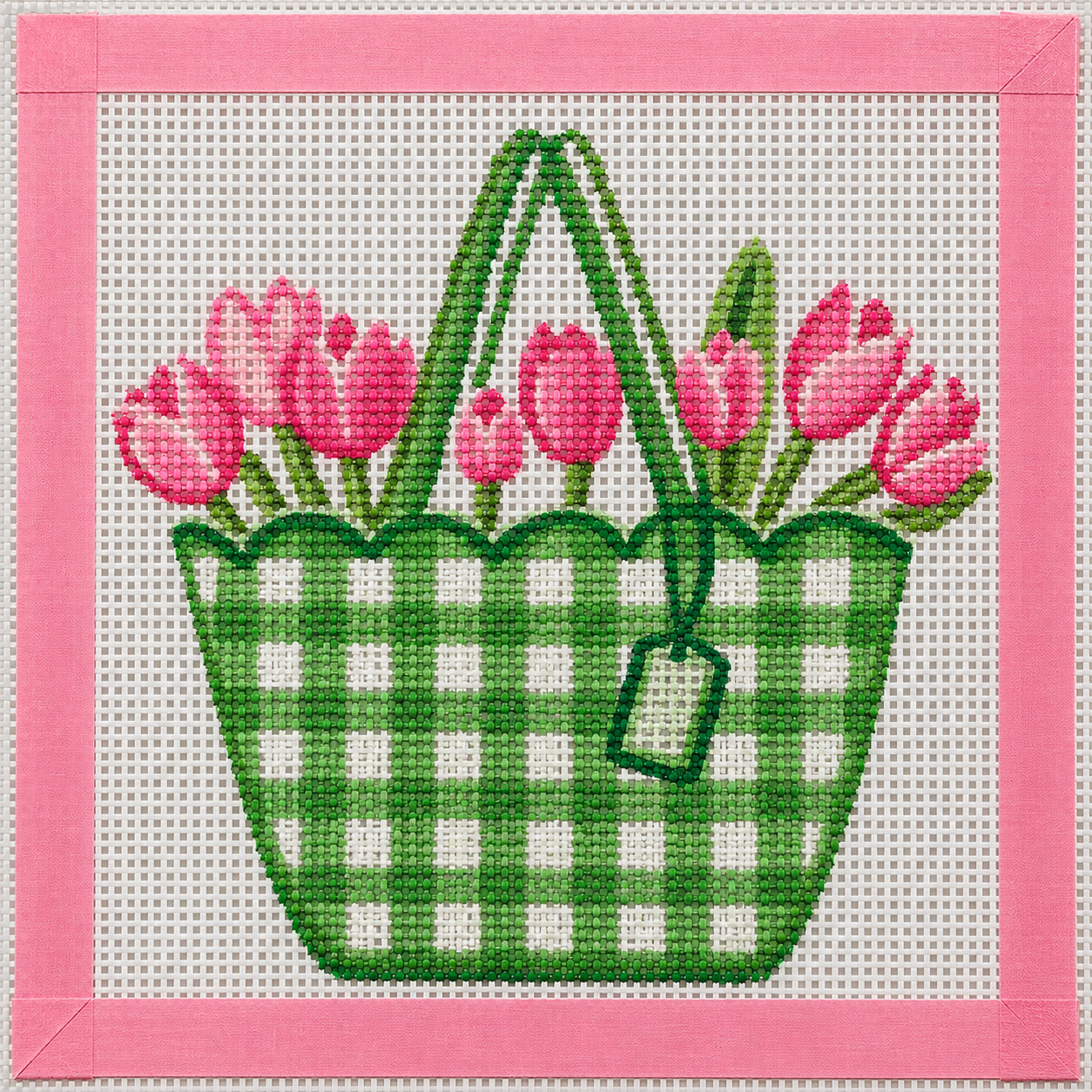 Gingham Tulip Tote Printed Needlepoint Canvas