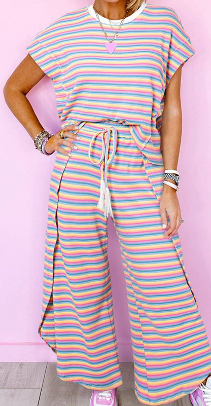 Comfy Striped Tassel Waist Pant Set