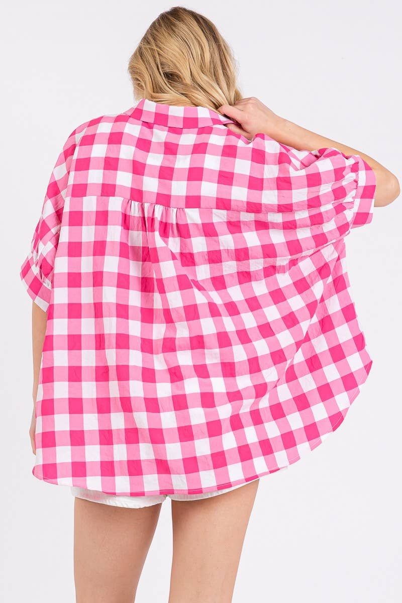 CHECKED BOXY BUTTON FRONT TOP