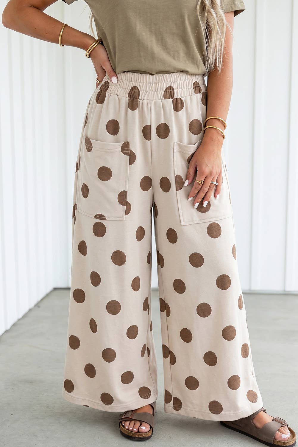 Polka Dot Wide Leg Pocket Shift Pant