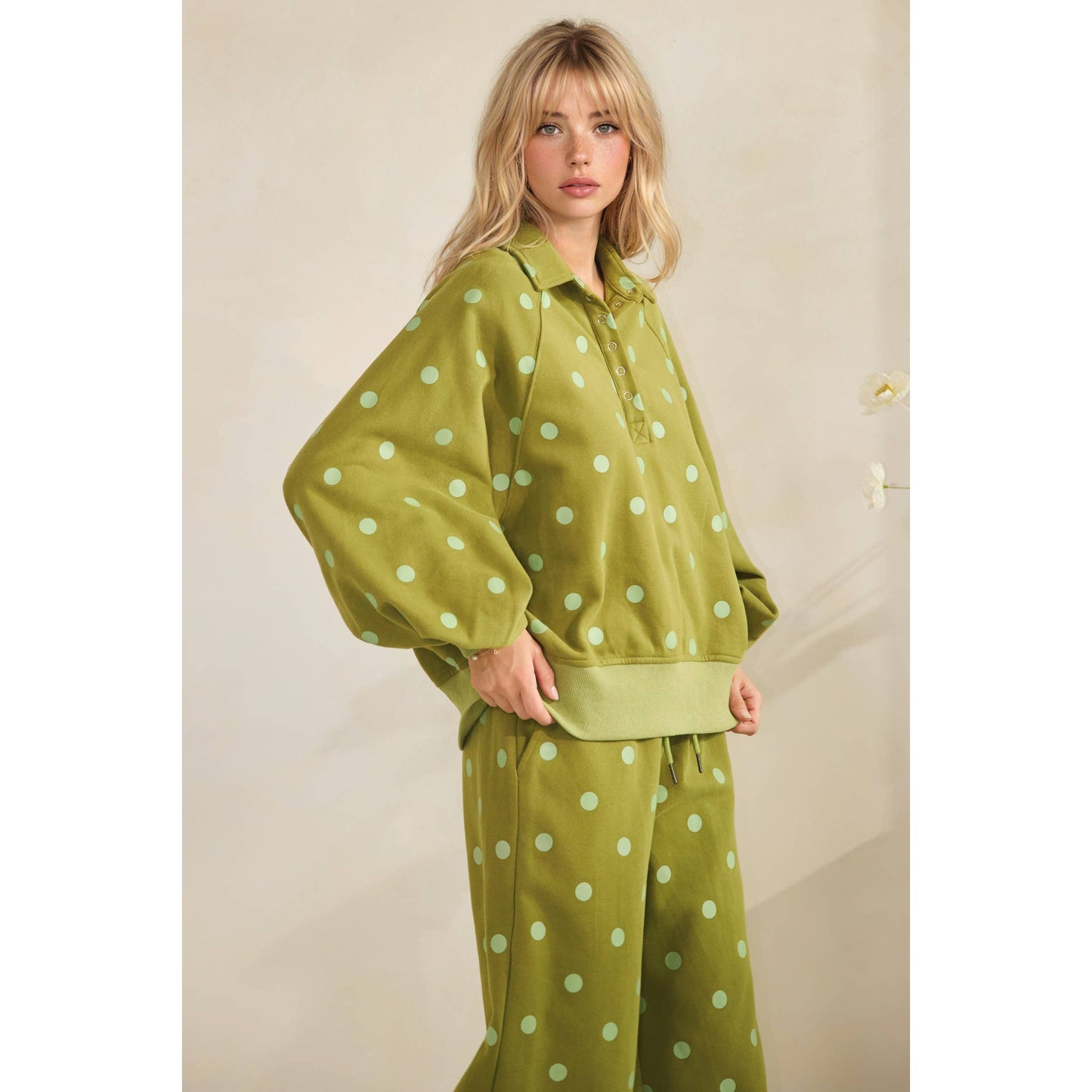 Olive Dot Quarter Zip Set