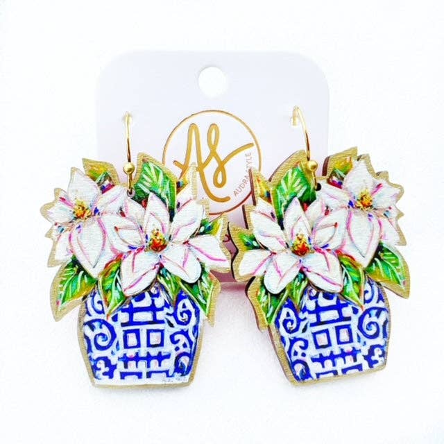 Magnolia in Ginger Jar Dangle Earring Spring Summer Floral Flower