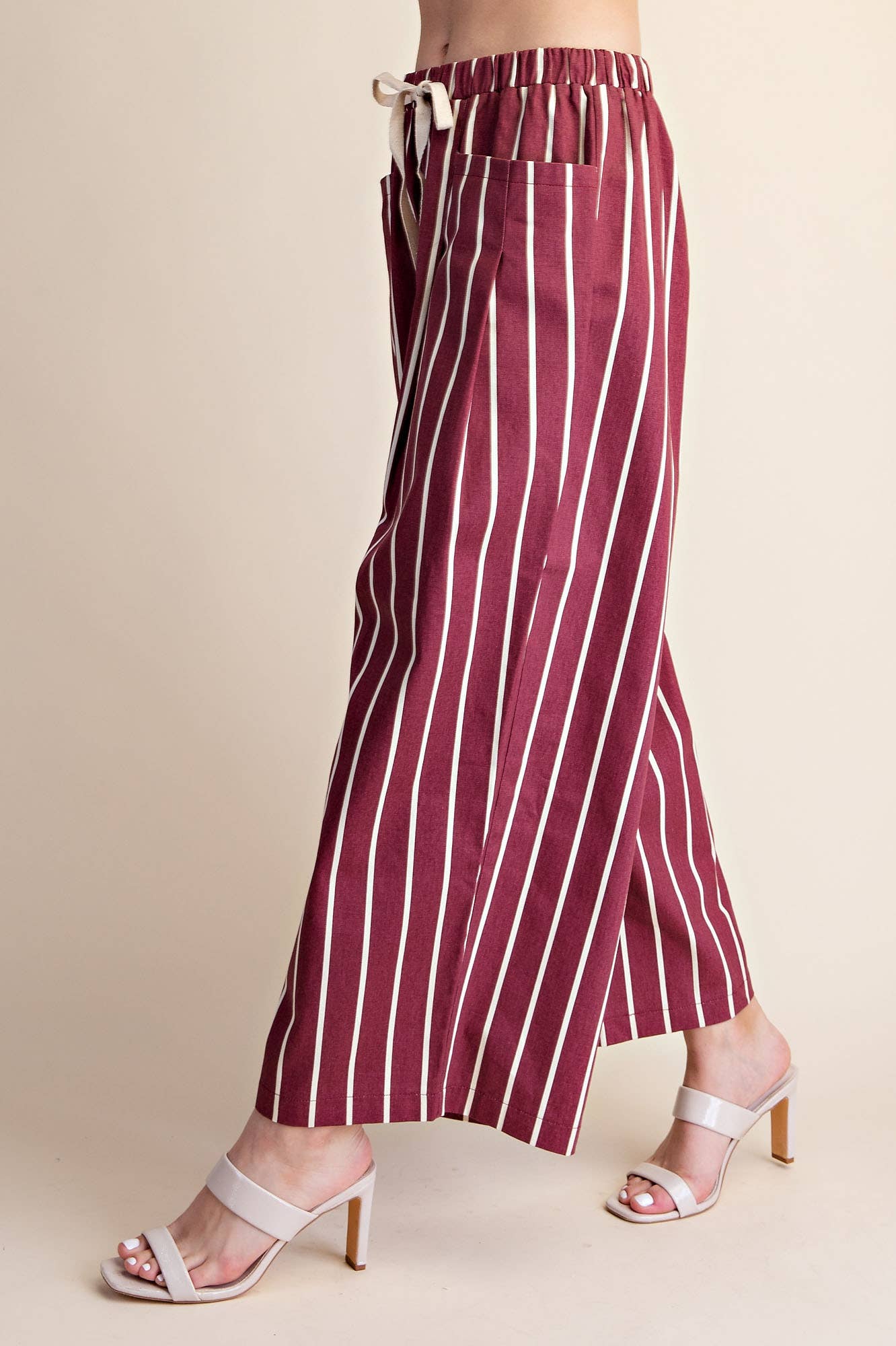 Drawstring Stripe Wide Pocket Pants