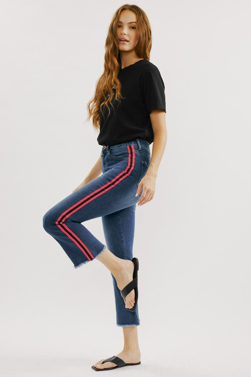 Red Stripe Cropped Denim