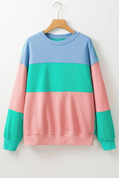 Womens Colorblock Patchwork Drop Shoulder Sweatshirt