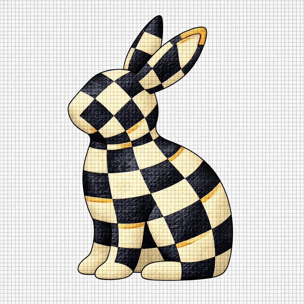 Checked Bunny Printed Needlepoint Canvas