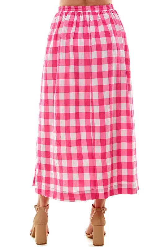 Pink Gingham Midi Skirt