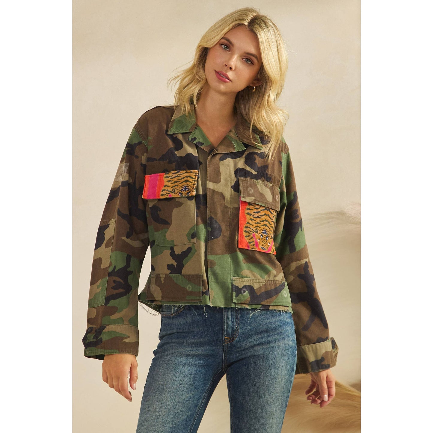 Camo Jacket with Tiger Print Patch