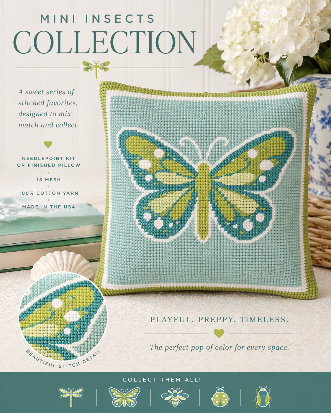 Butterfly Printed Needlepoint Canvas