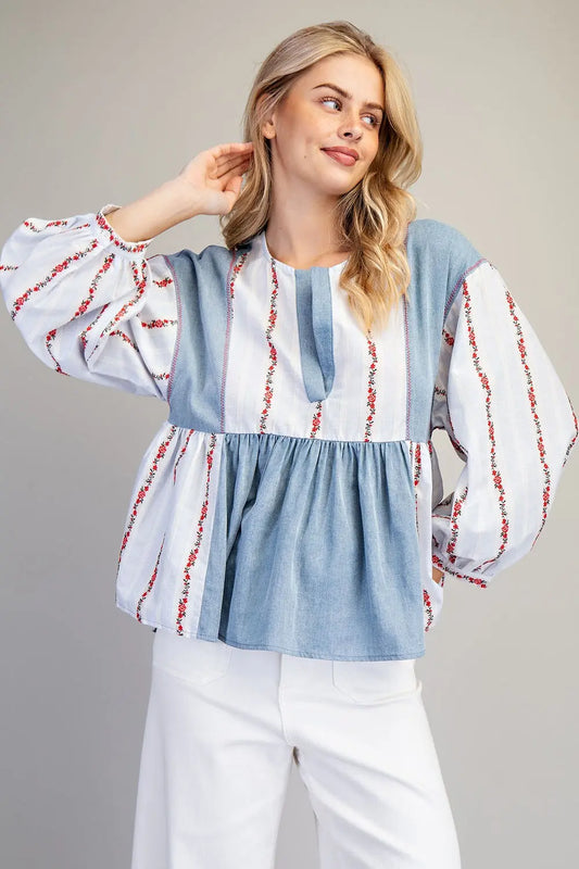 A Hint of Roses Denim Top
