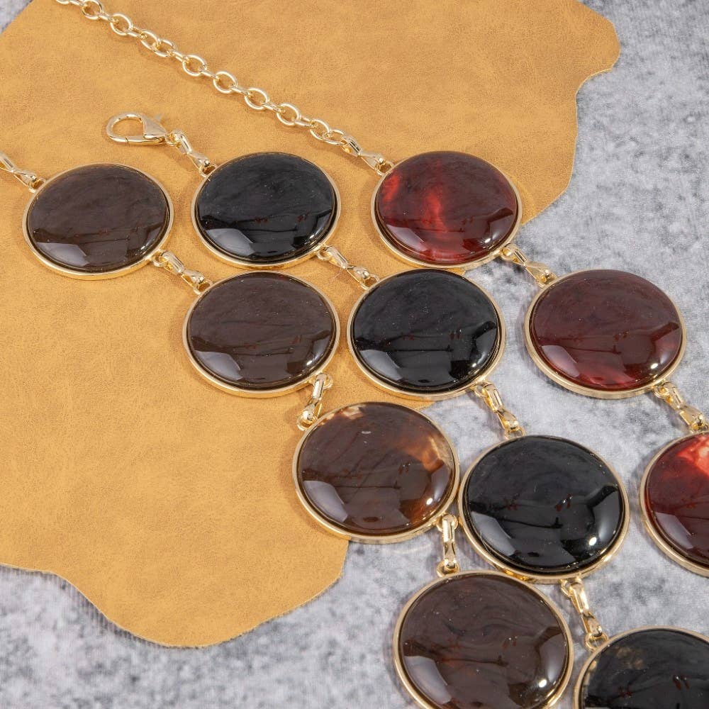 Round Stone Tortoise Gold Frame Chain Belt