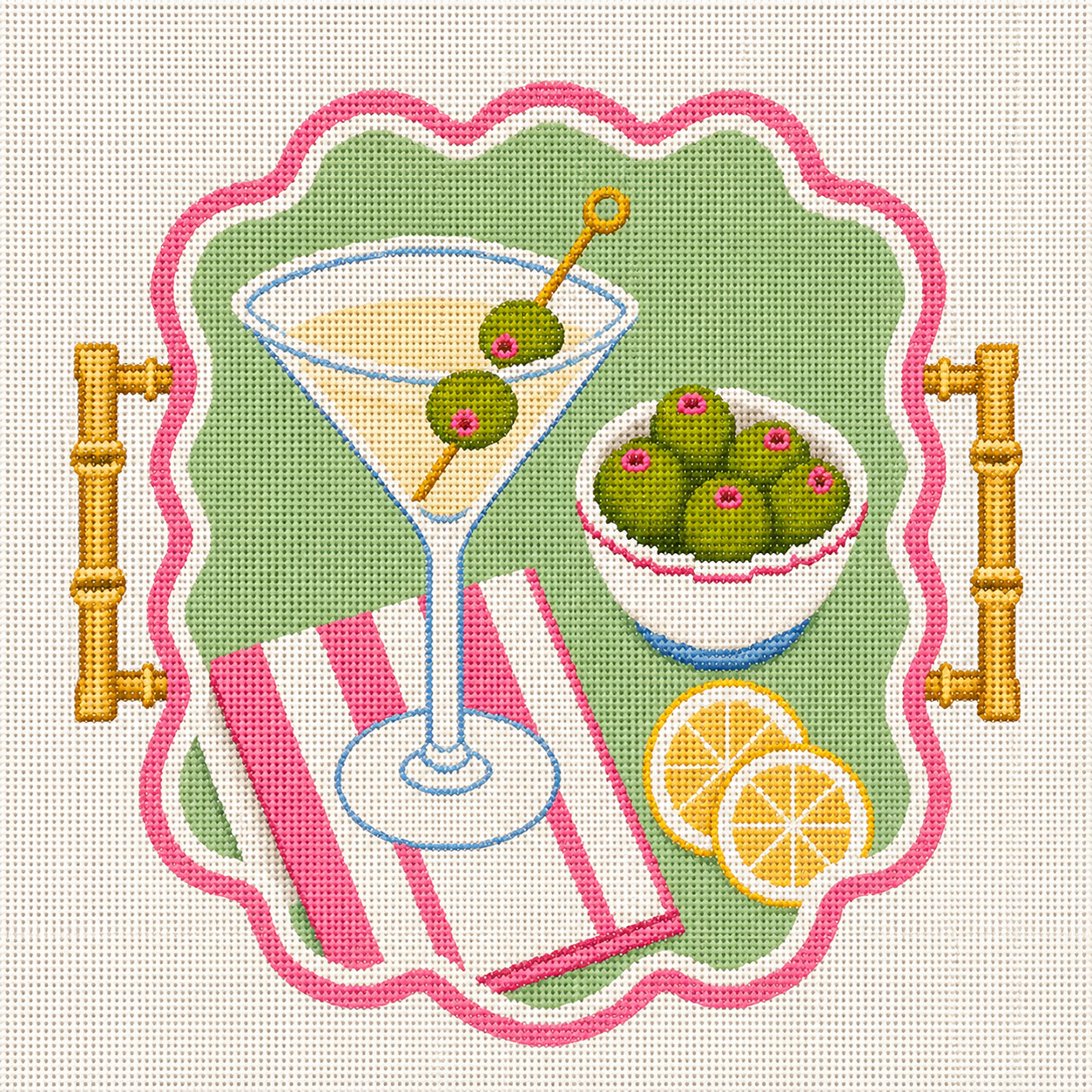 Cocktail Tray Printed Needlepoint Canvas