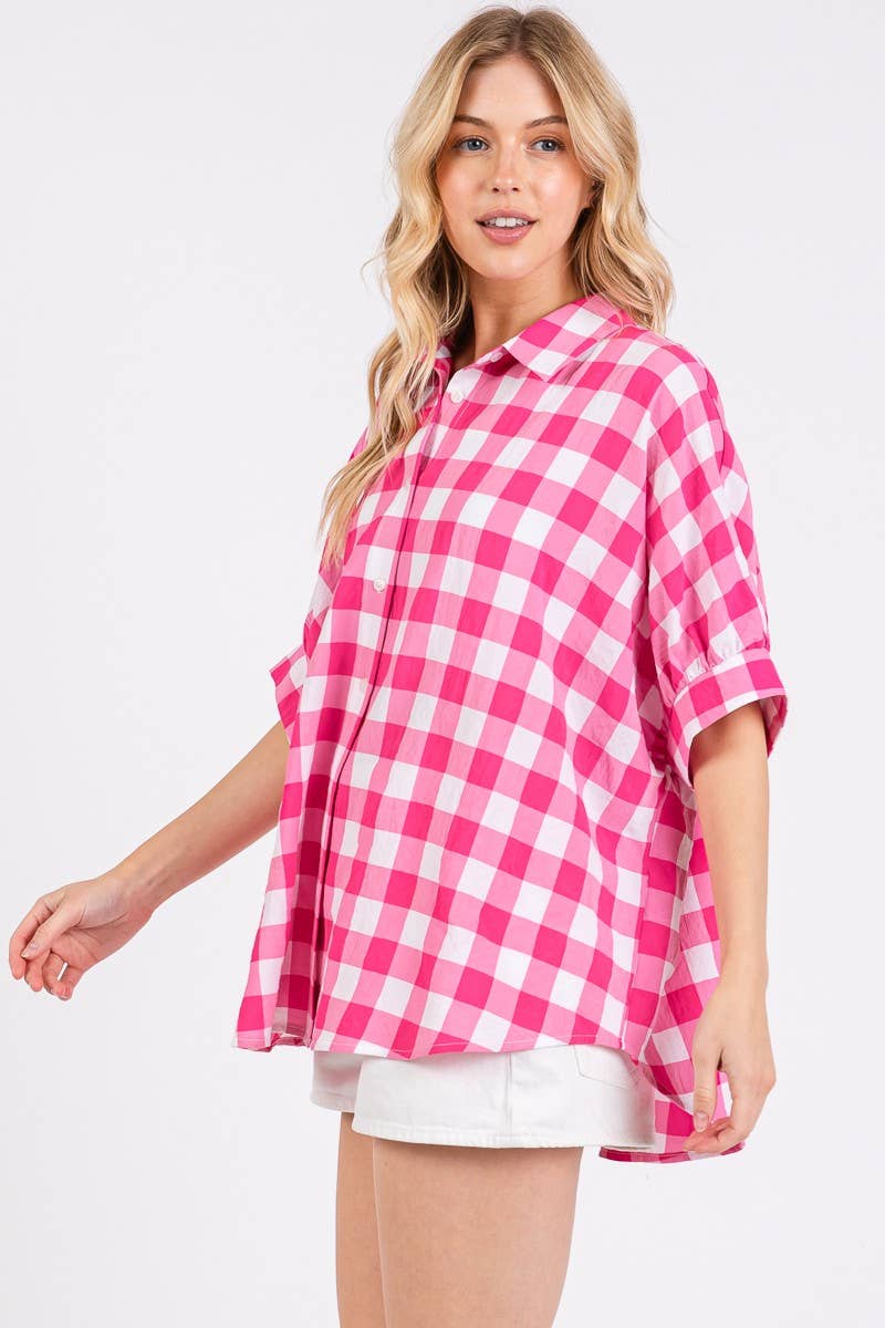CHECKED BOXY BUTTON FRONT TOP
