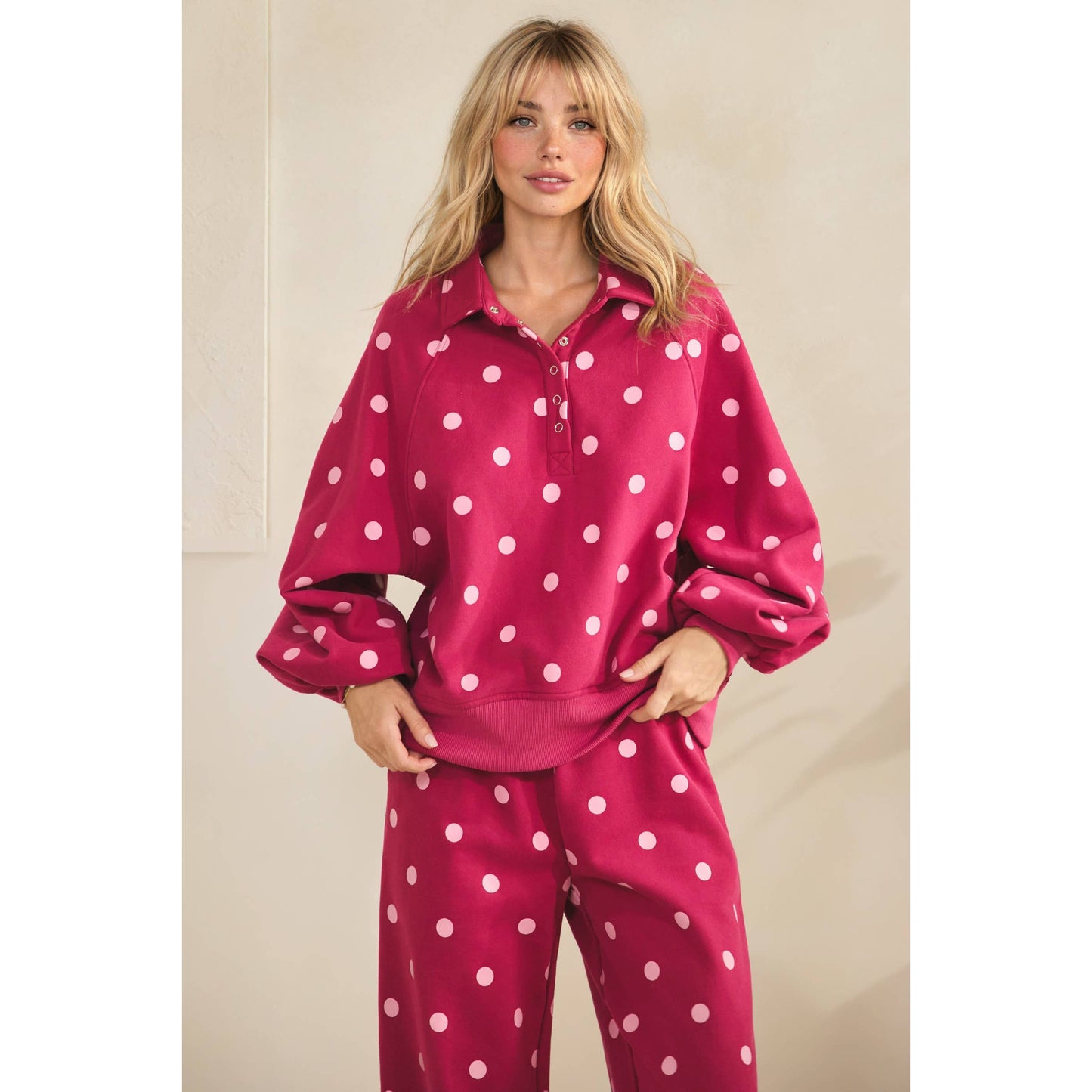Olive Dot Quarter Zip Set