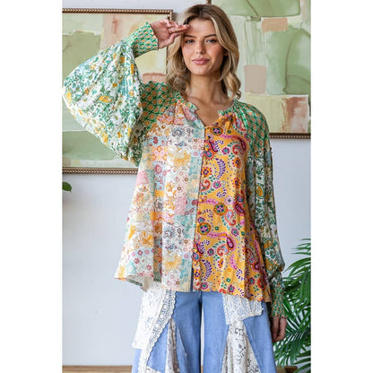 Mixed Pattern Floral Printed Blouse