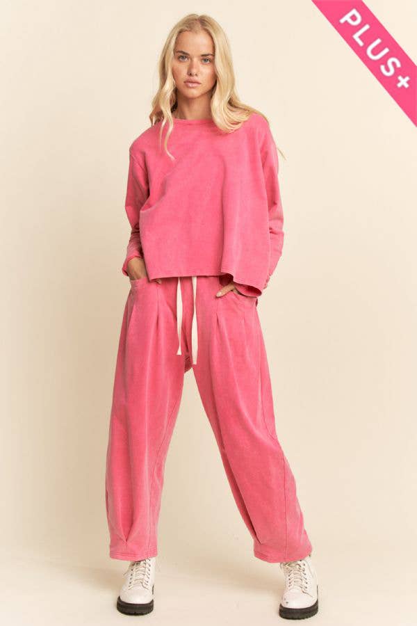 Garment Dyed Two Piece Set Plus Size