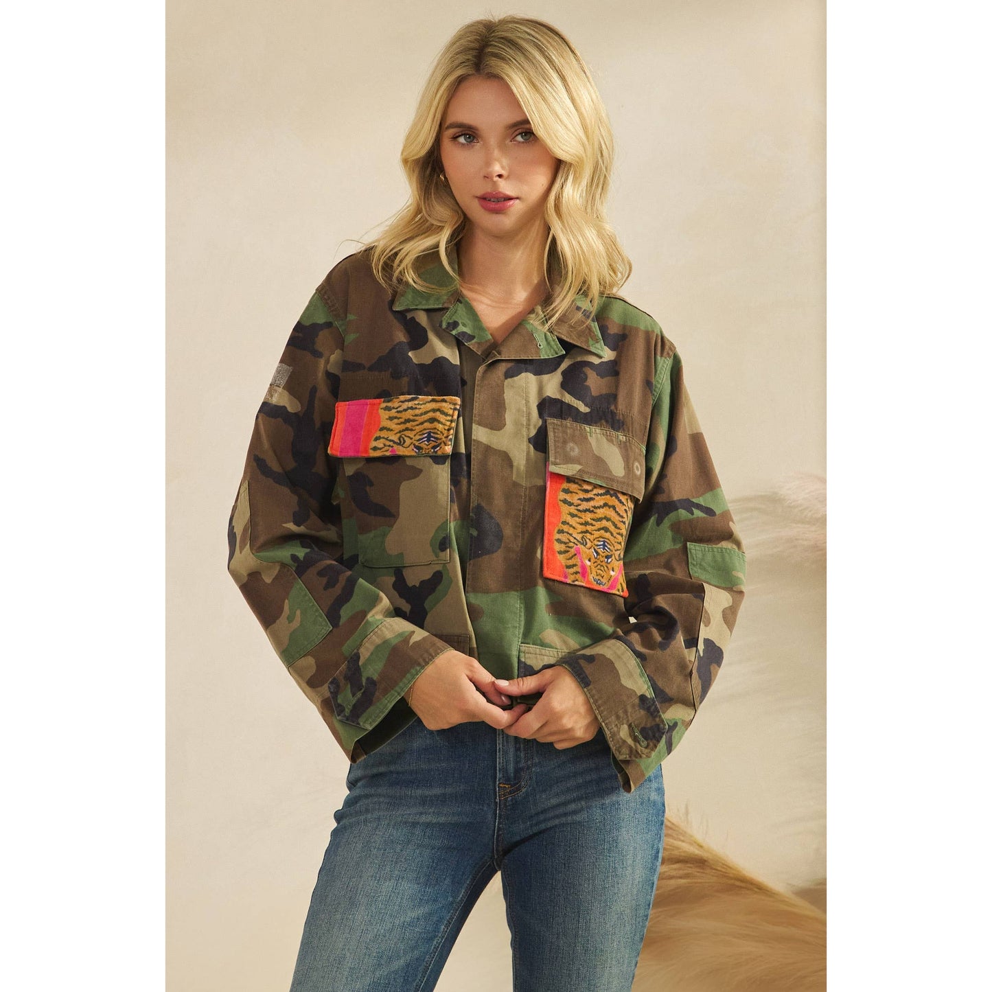 Camo Jacket with Tiger Print Patch