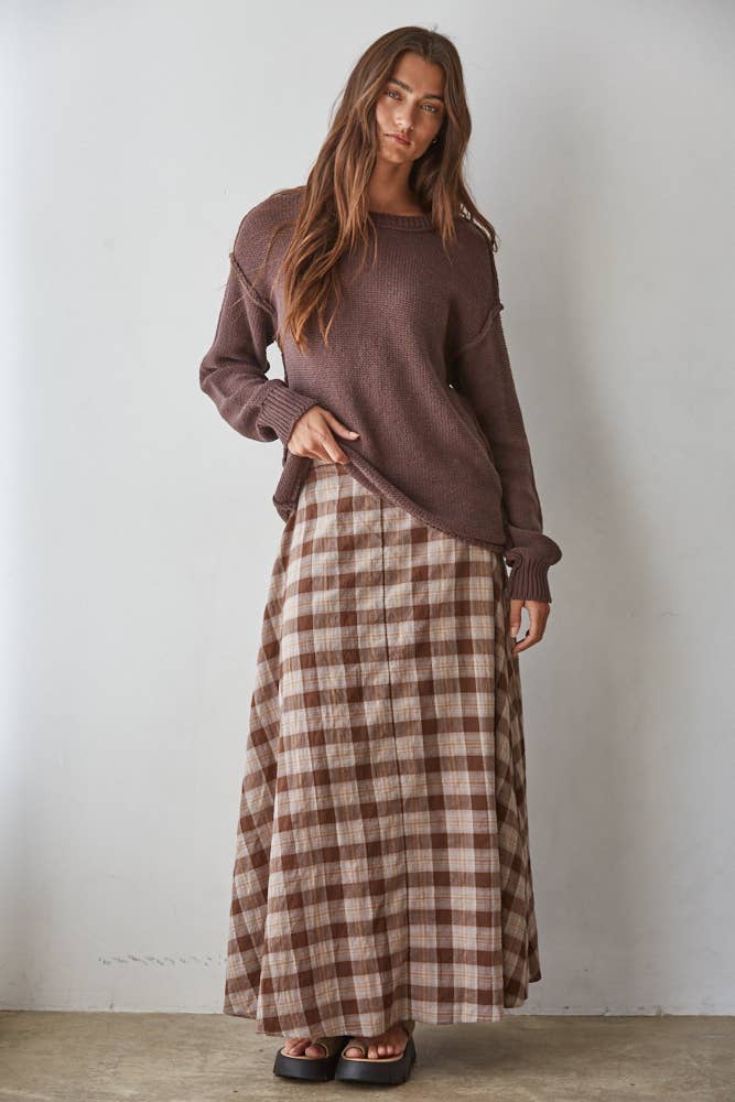 Woven Cotton Plaid Skirt