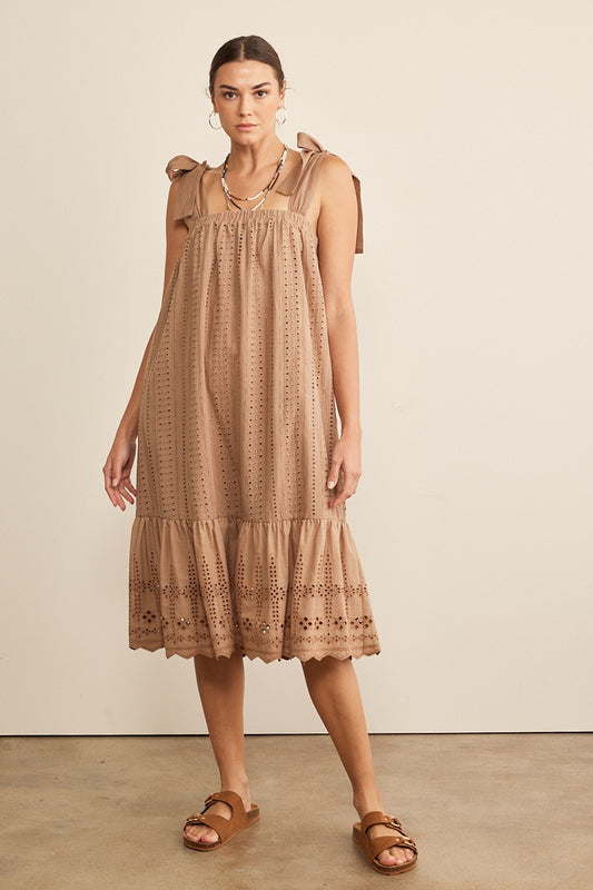 Mocha Eyelet Midi Dress