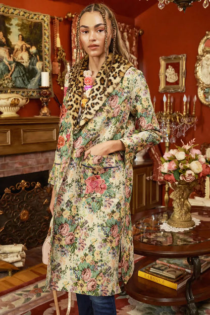 Remember the Time Olive Floral Jacquard Coat