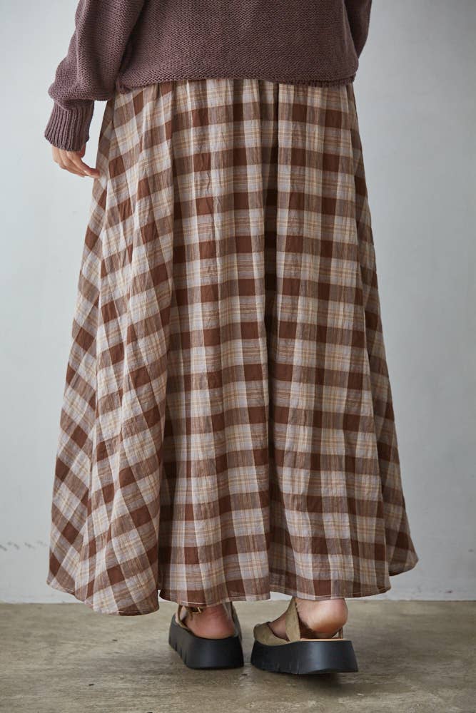 Woven Cotton Plaid Skirt