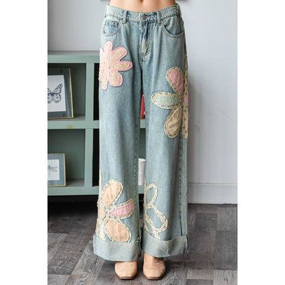 Flower Patchwork Denim Jean