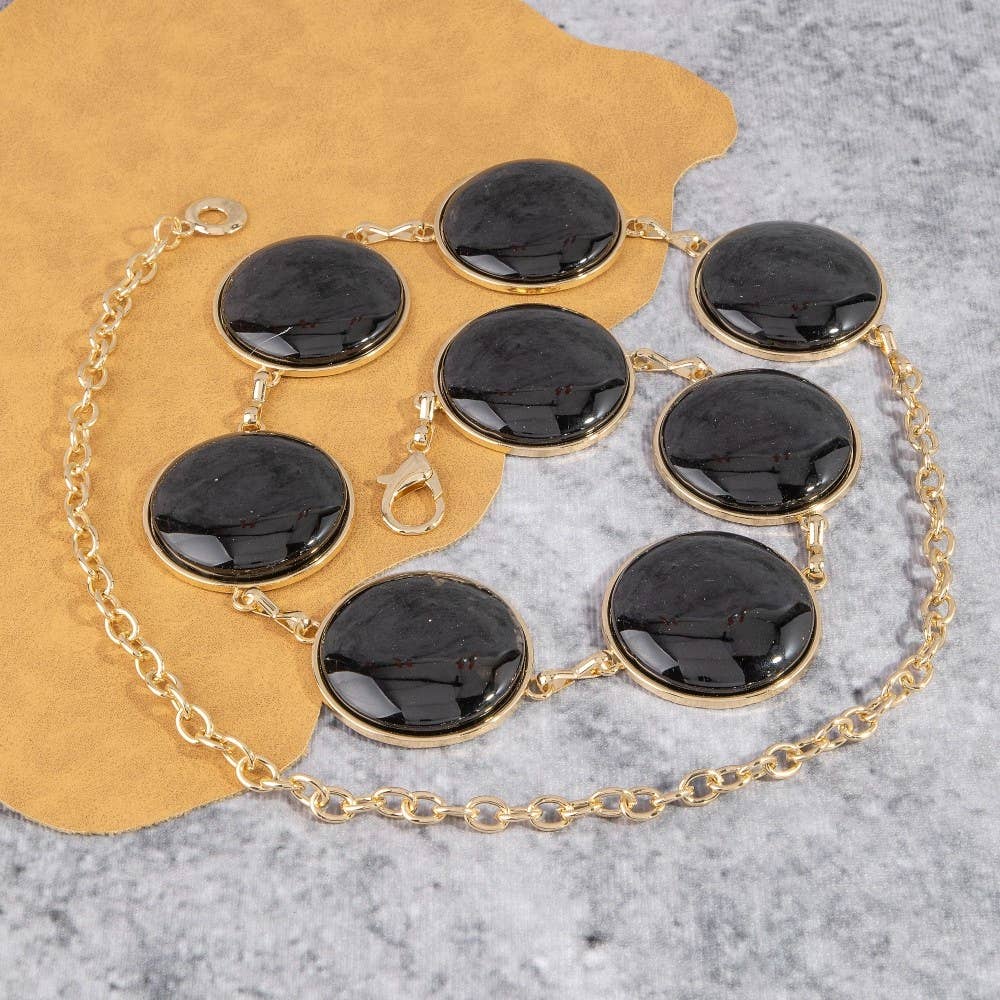 Round Stone Tortoise Gold Frame Chain Belt