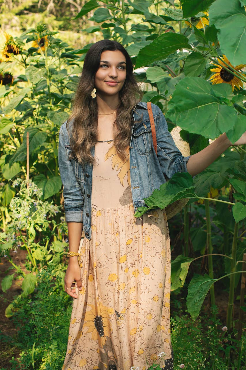 Milk & Honey Bohéme Slip Dress with Bees and Sunflower