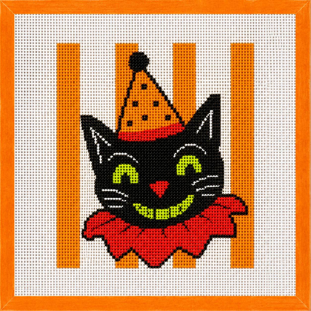 Halloween Party Cat Printed Needlepoint Canvas