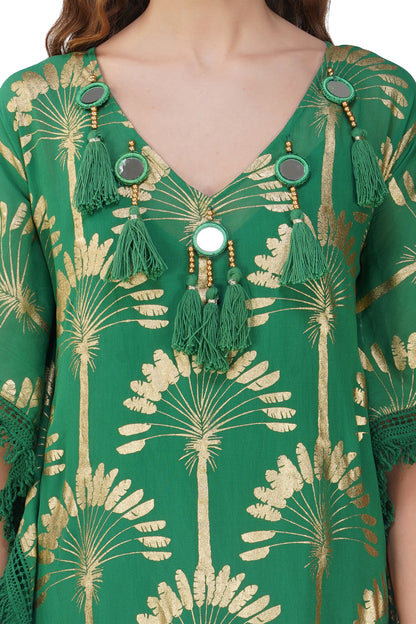 Pine Green Foil Tassel Kaftan