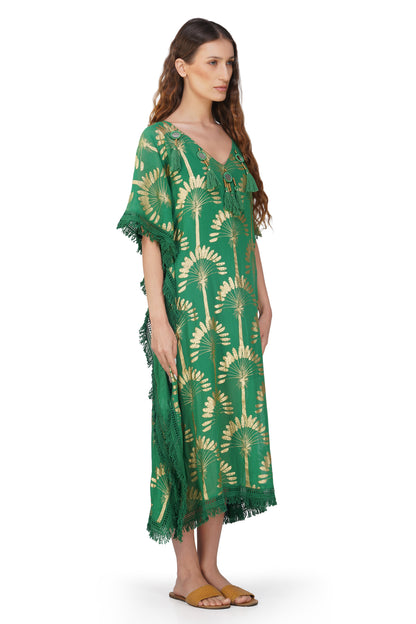 Pine Green Foil Tassel Kaftan