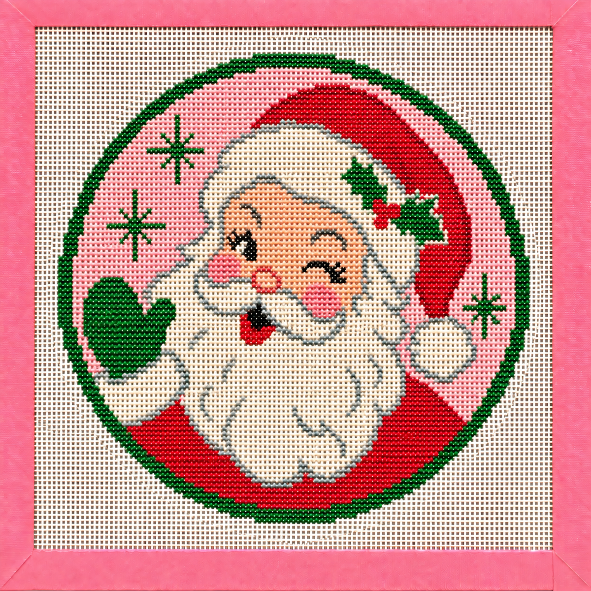 Retro Santa Ornament Printed Needlepoint Canvas