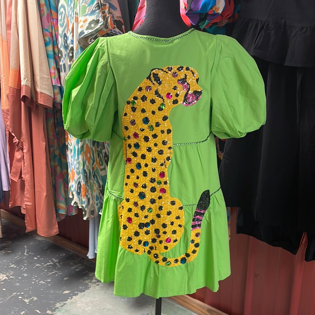 Lime Green Cheetah Dress