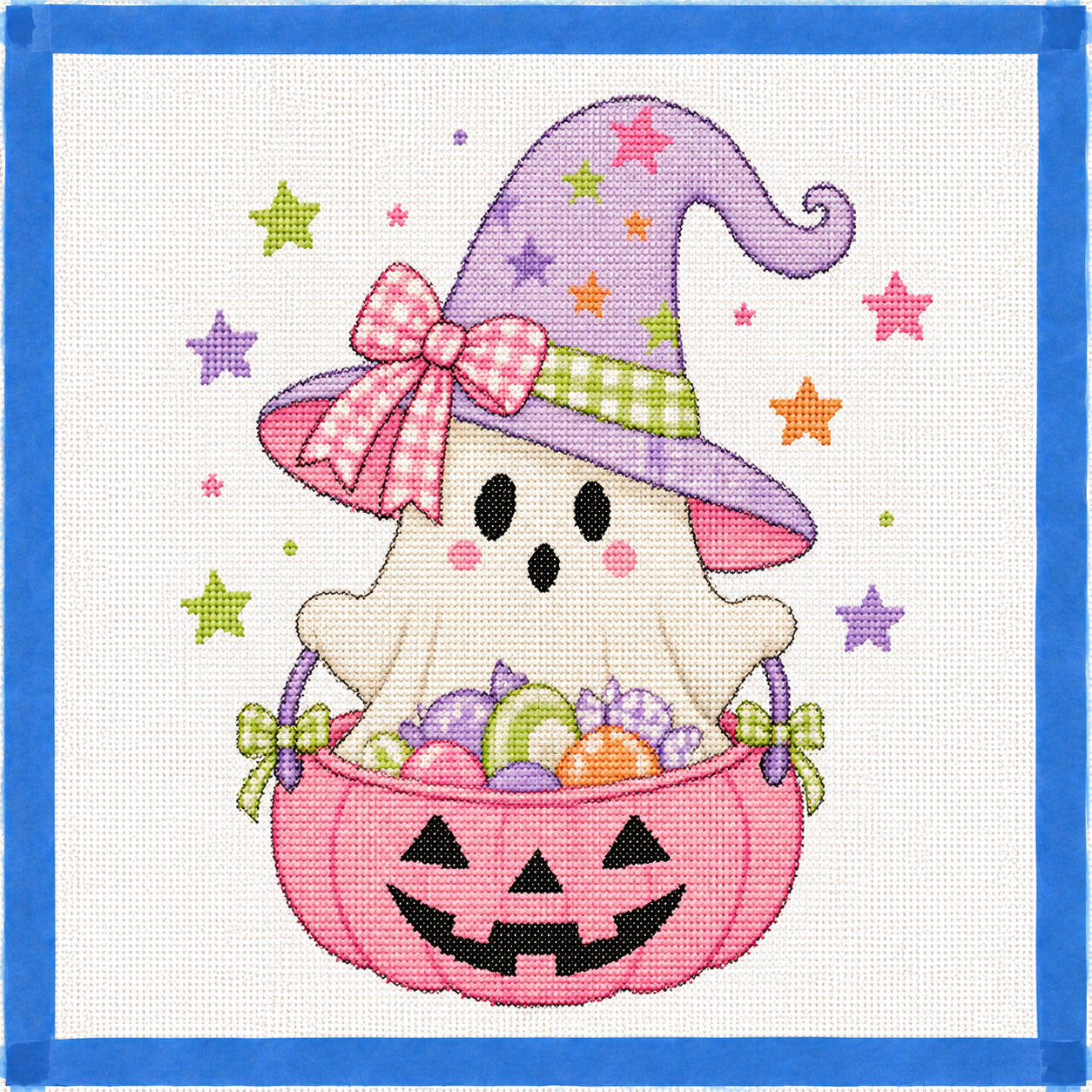 Halloween Pastel Ghost in Jack-o-Lantern Needlepoint Canvas