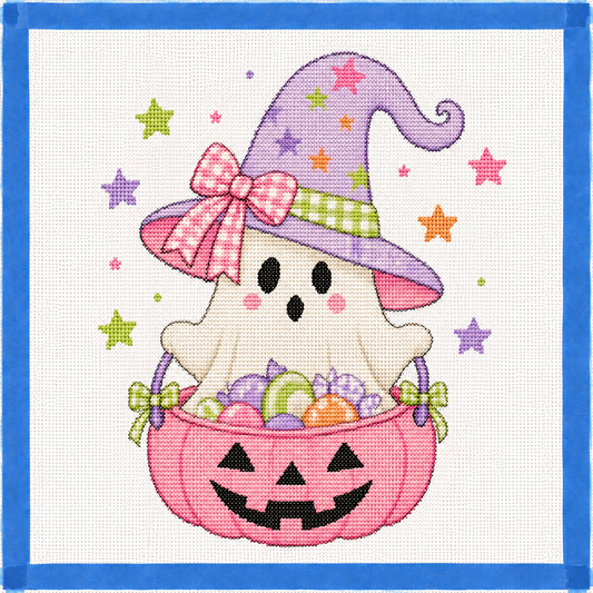 Halloween Pastel Ghost in Jack-o-Lantern Needlepoint Canvas
