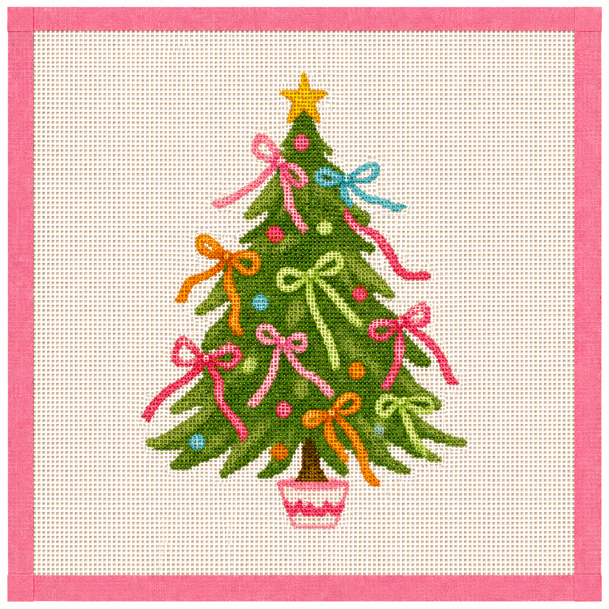 Ribbon Trimmed Christmas Tree Needlepoint Canvas