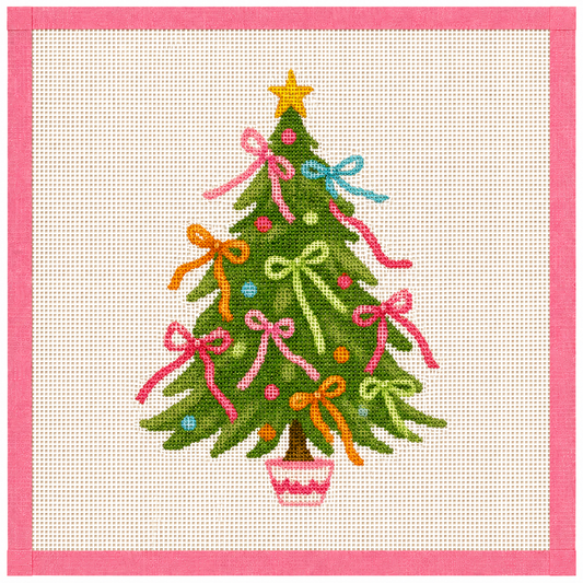 Ribbon Trimmed Christmas Tree Needlepoint Canvas