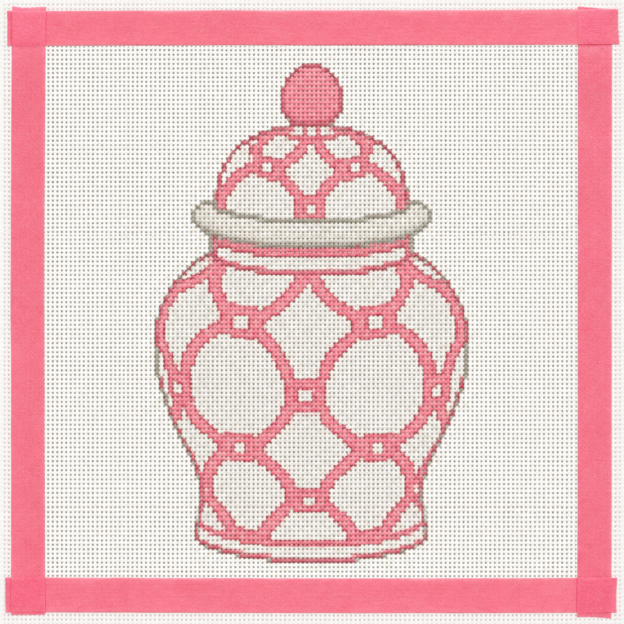 Pink Lattice Jar Needlepoint Canvas