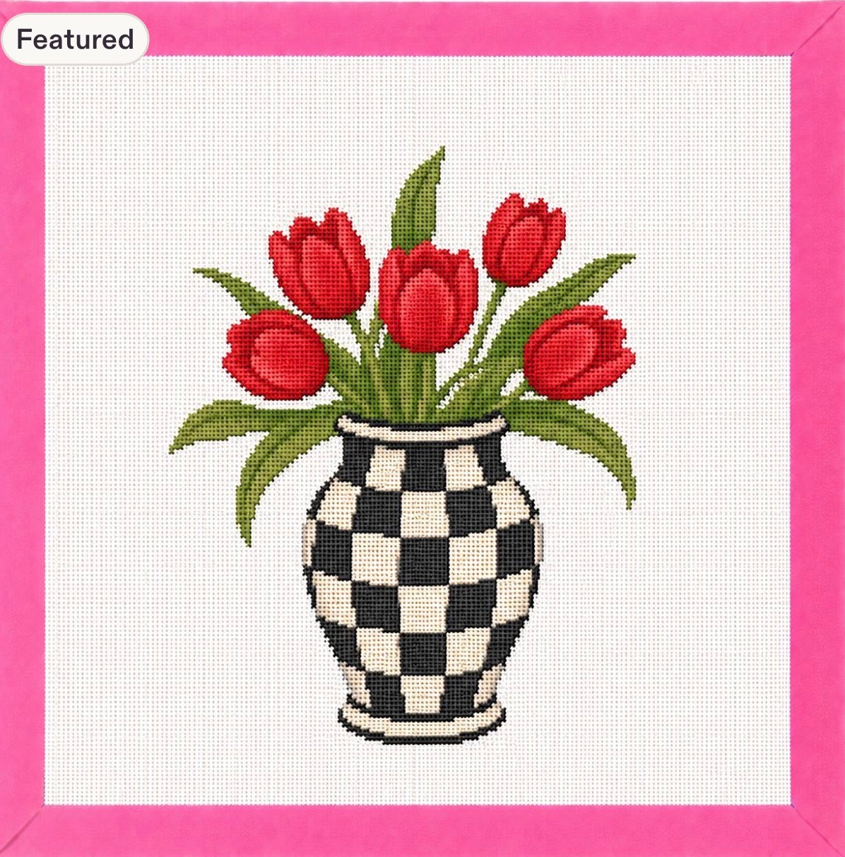 Inspired Check Tulips Printed Needlepoint Canvas