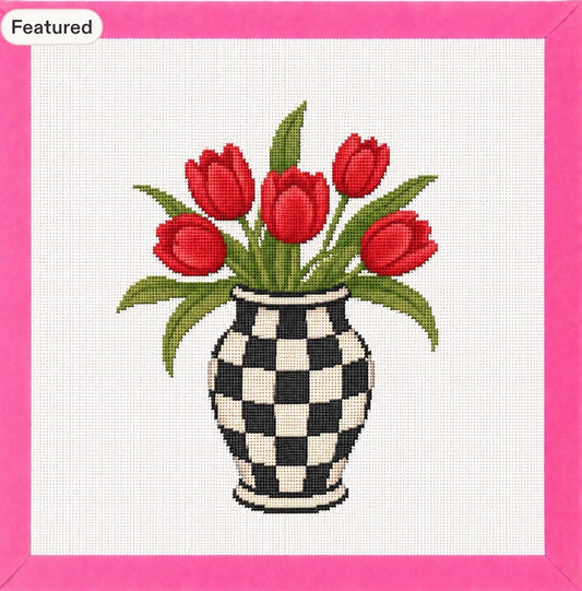 Inspired Check Tulips Printed Needlepoint Canvas