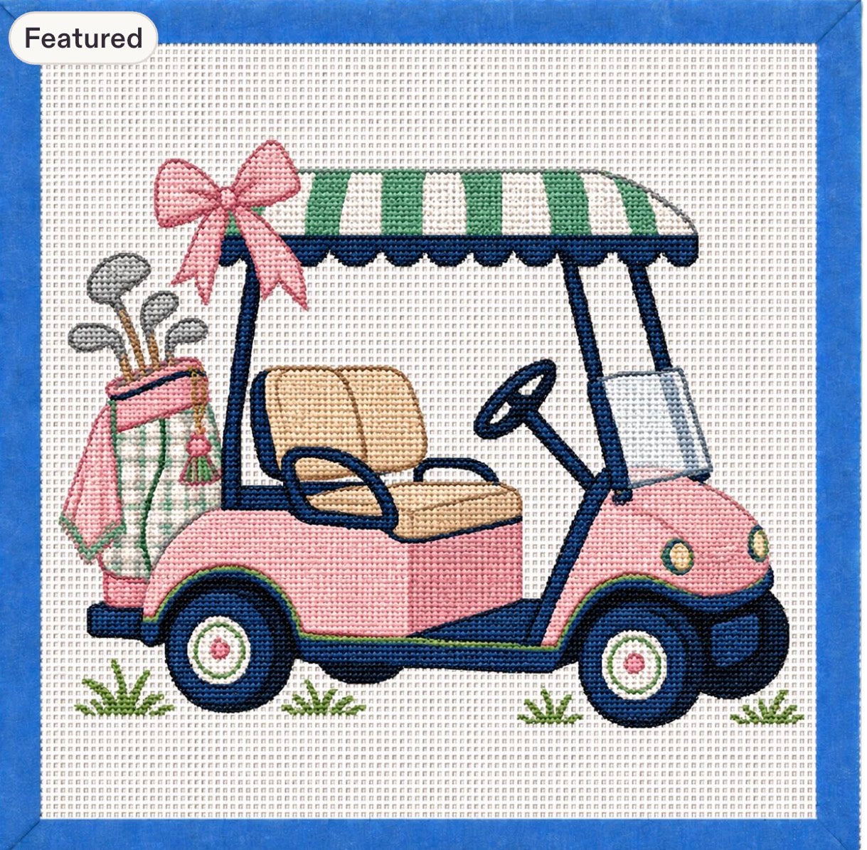 Girly Golf Cart Printed Needlepoint Canvas