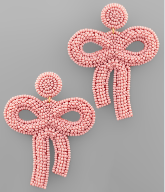 Pink Beaded Bow Earrings