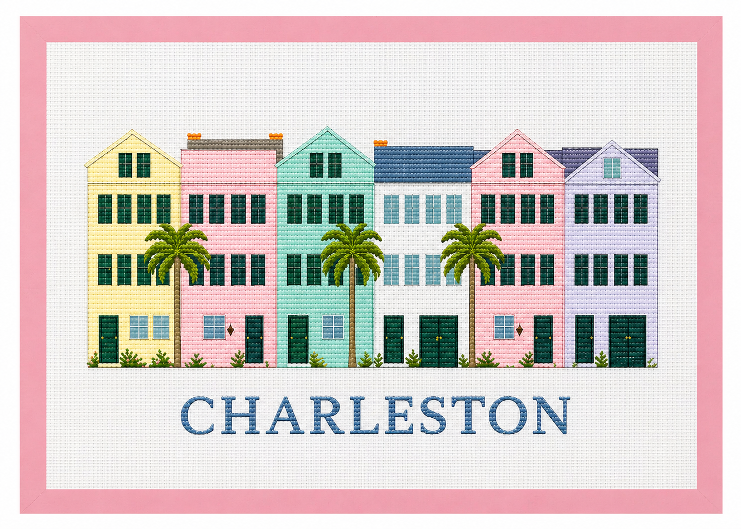 Charleston Rainbow Row Printed Needlepoint Canvas