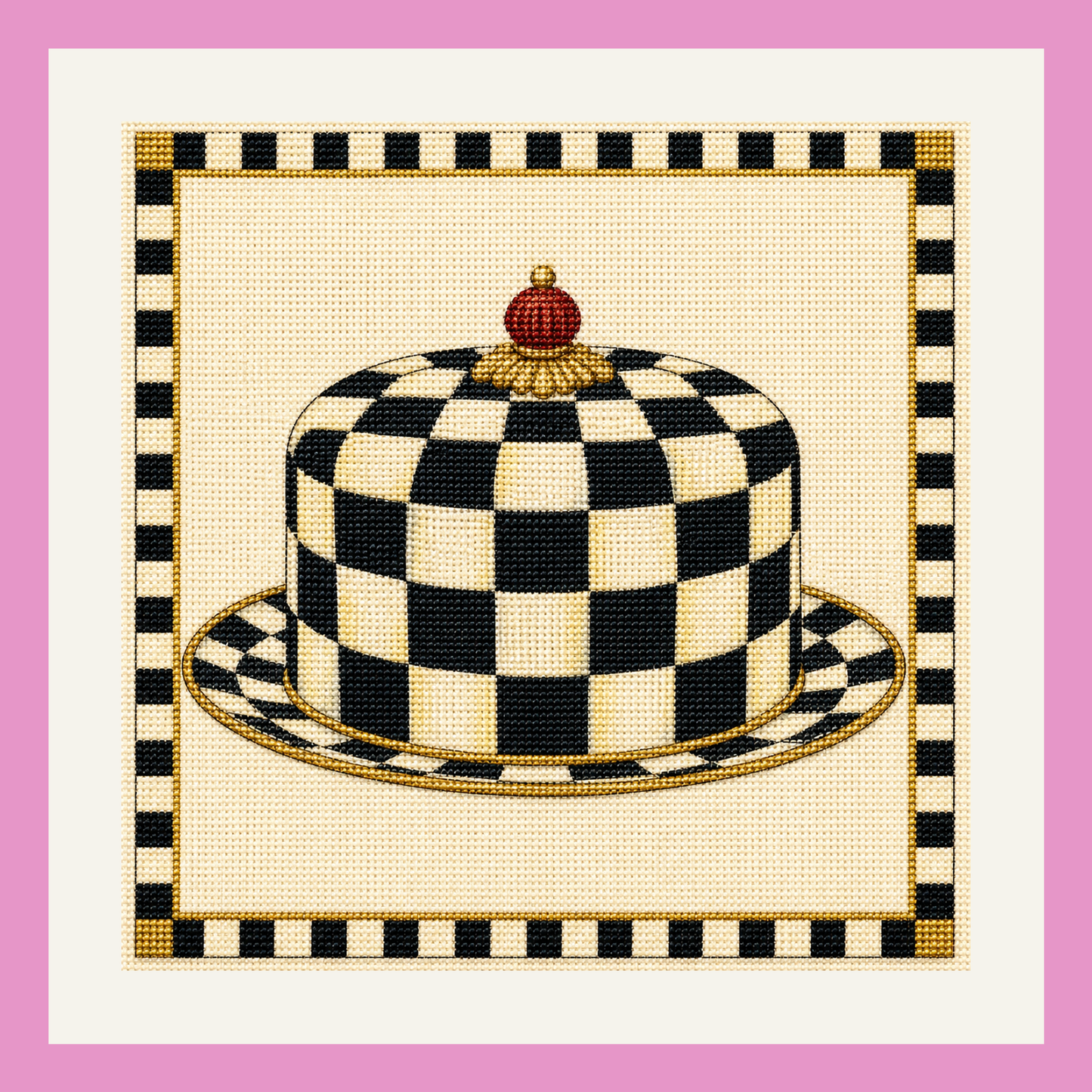 Inspired Checked Cake Dome Printed Needlepoint Canvas