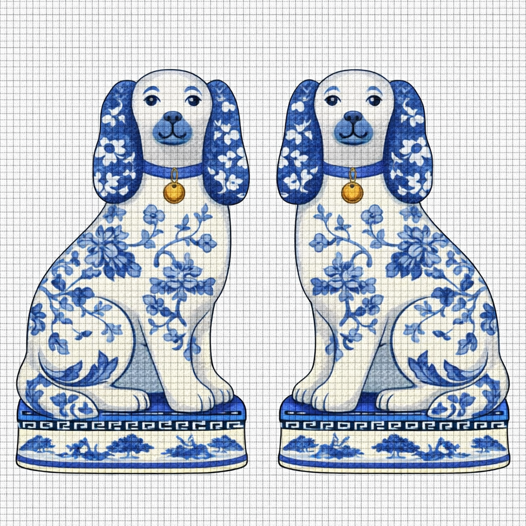 Staffordshire Dogs Printed Needlepoint Canvas