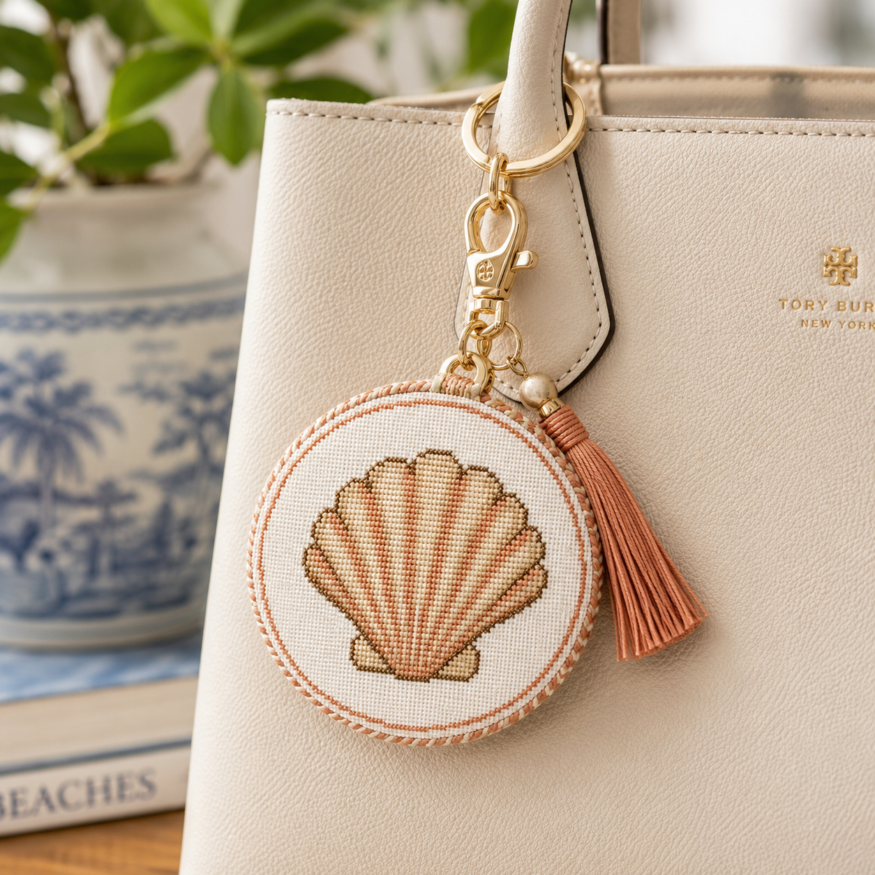 Seashell Bag Charm Needlepoint Canvas