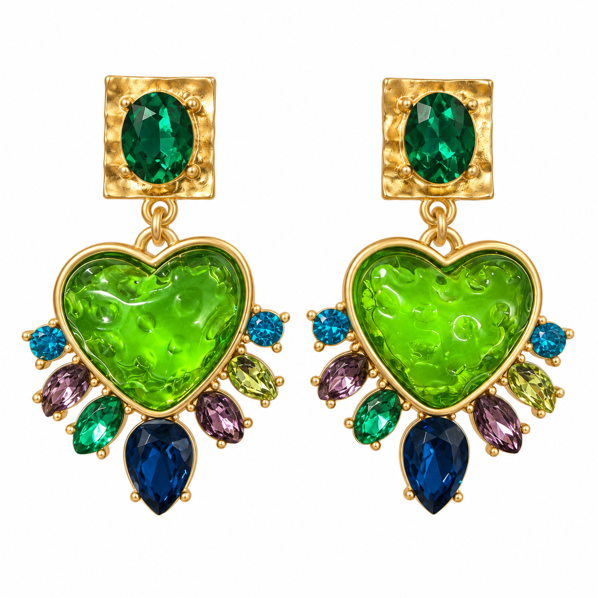 Emerald Stone Heart Earrings