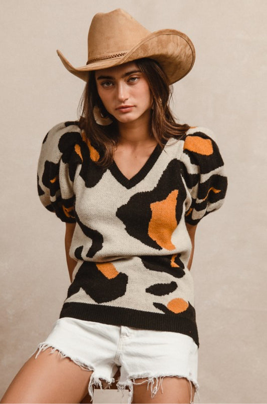 Leopard Puff Sleeve Sweater