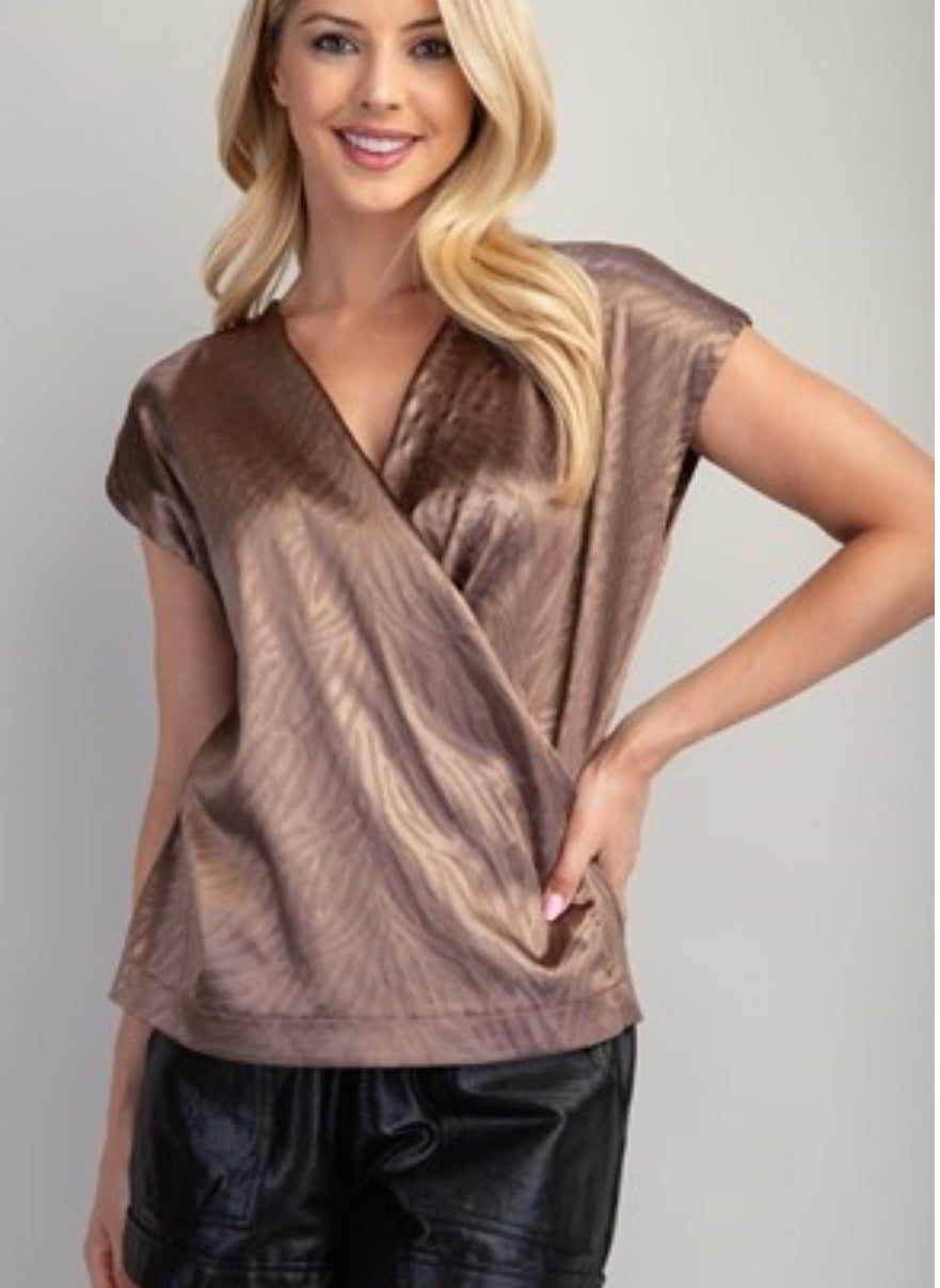 Mocha Zebra Wrap Top