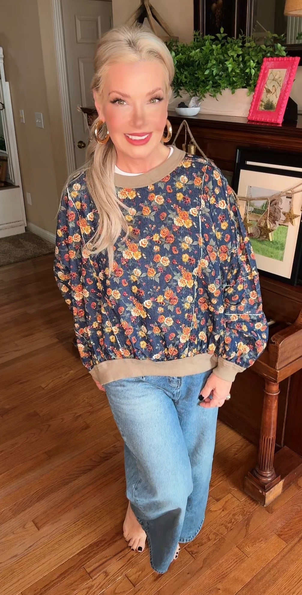 Found in Floral Denim Top